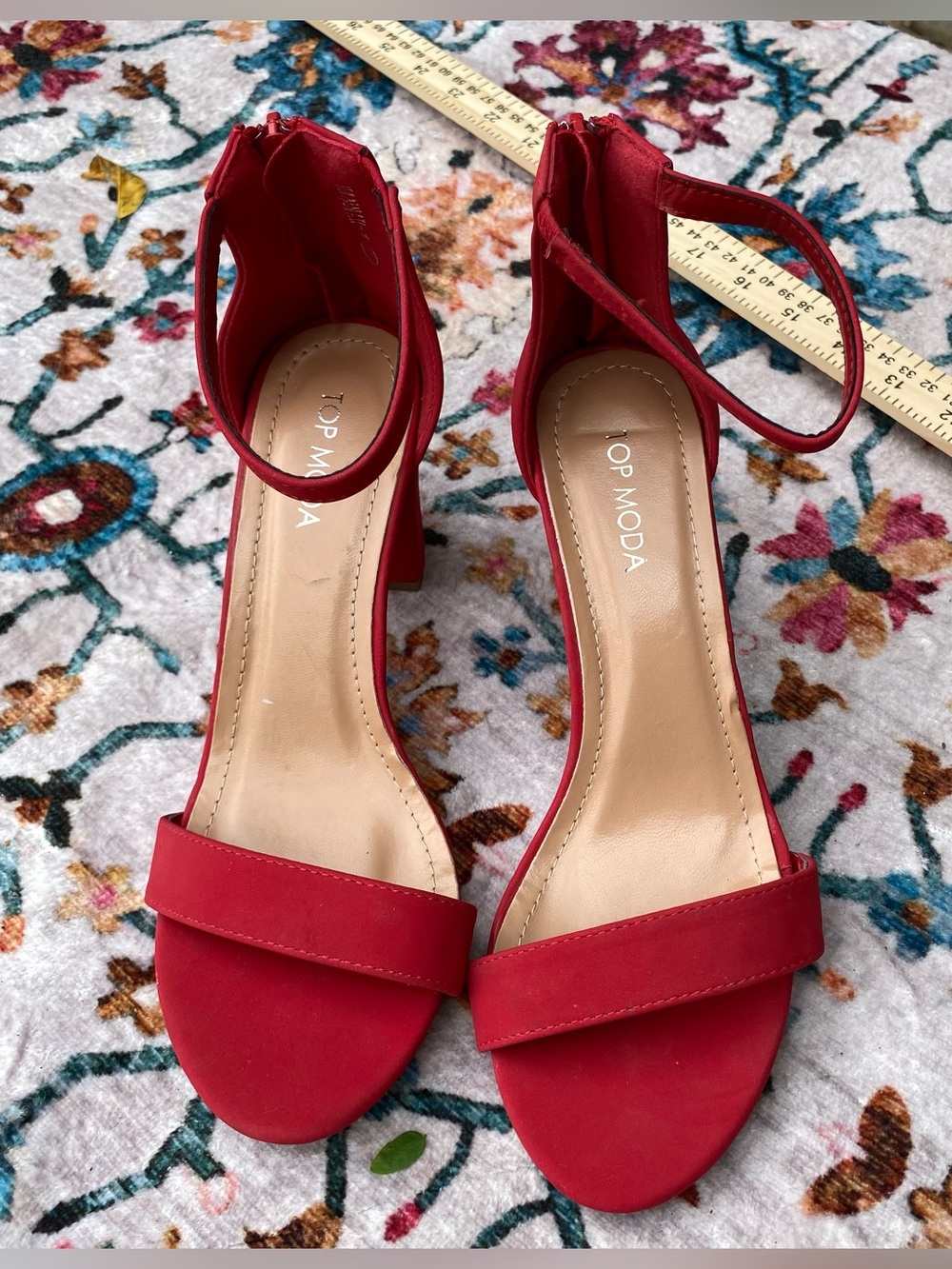 TOP Moda Red Open-Toe Ankle-Strap Block Heels